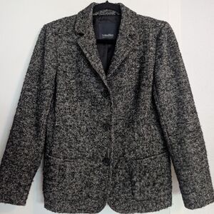 Max Mara Black And WhiteTweed Wool Blazer Jacket Sz 8